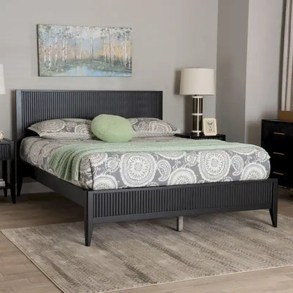 Mid-Century Fluted Wood Platform Bed