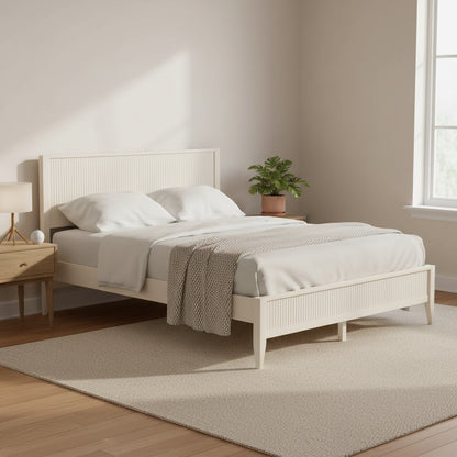 Mid-Century Fluted Wood Platform Bed