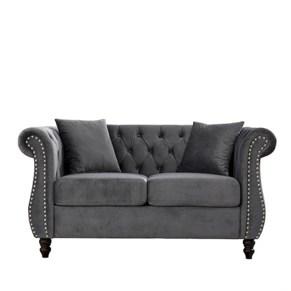 Velvet Chesterfield Loveseat Sofa, Rolled Arms, Nailhead Trim