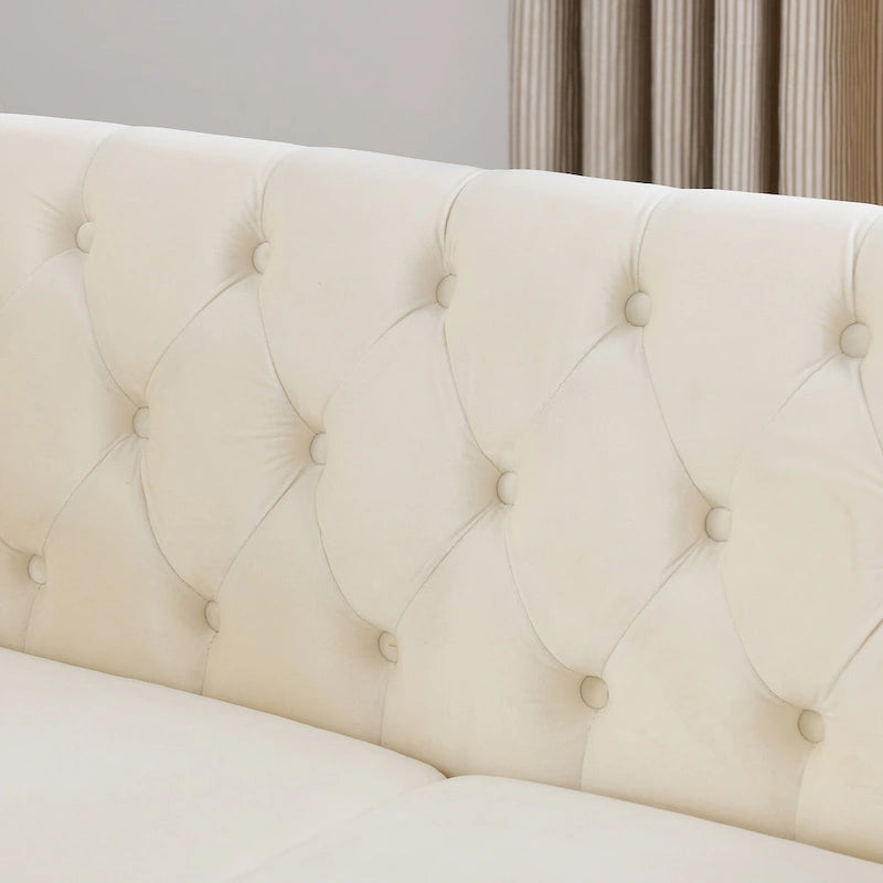 Velvet Chesterfield Loveseat Sofa, Rolled Arms, Nailhead Trim
