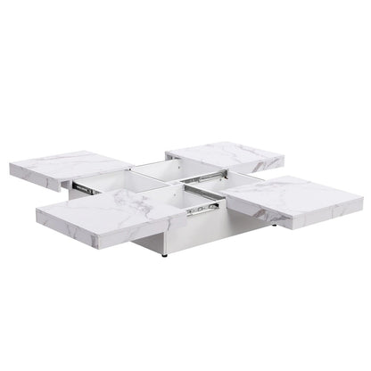 Marble Veneer Coffee Table Sliding Top with Storage