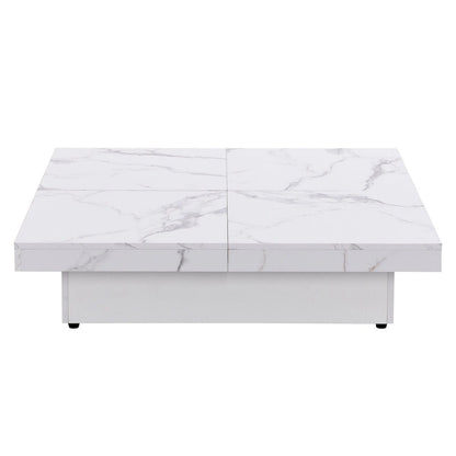 Marble Veneer Coffee Table Sliding Top with Storage