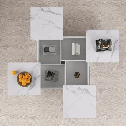 Marble Veneer Coffee Table Sliding Top with Storage