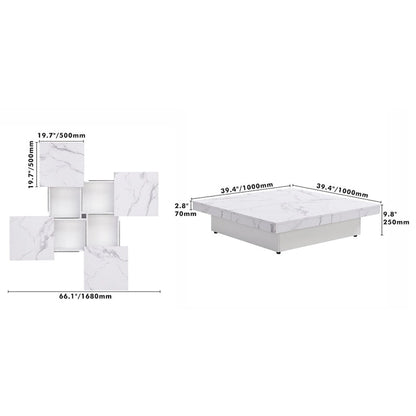 Marble Veneer Coffee Table Sliding Top with Storage