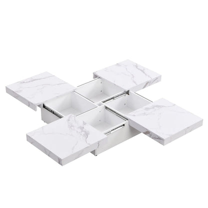 Marble Veneer Coffee Table Sliding Top with Storage