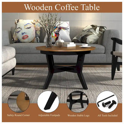 Mid Century Farmhouse 32inch Wood Round Coffee Table for Living Room