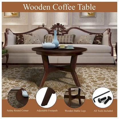 Mid Century Farmhouse 32inch Wood Round Coffee Table for Living Room