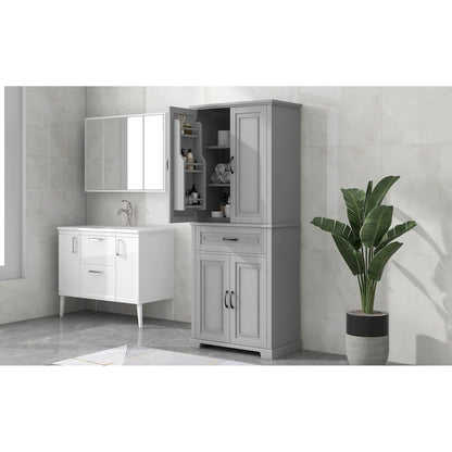 Tall Bathroom Storage Cabinet with Drawers and Adjustable Shelf