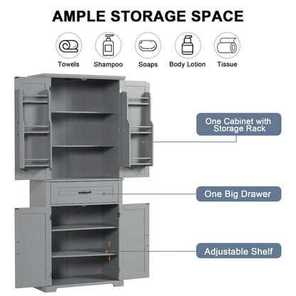 Tall Bathroom Storage Cabinet with Drawers and Adjustable Shelf