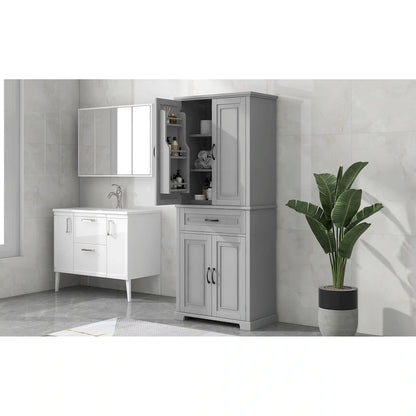 Tall Bathroom Storage Cabinet with Drawers and Adjustable Shelf