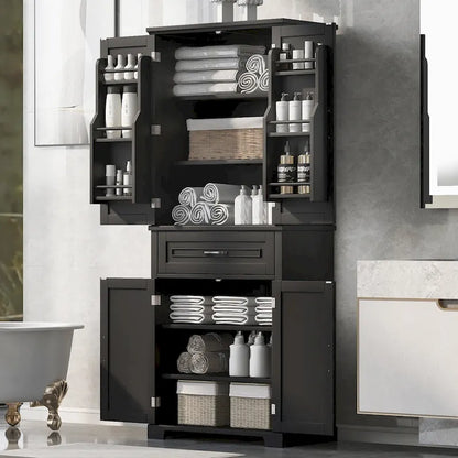 Tall Bathroom Storage Cabinet with Drawers and Adjustable Shelf