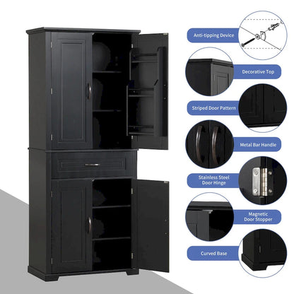 Tall Bathroom Storage Cabinet with Drawers and Adjustable Shelf