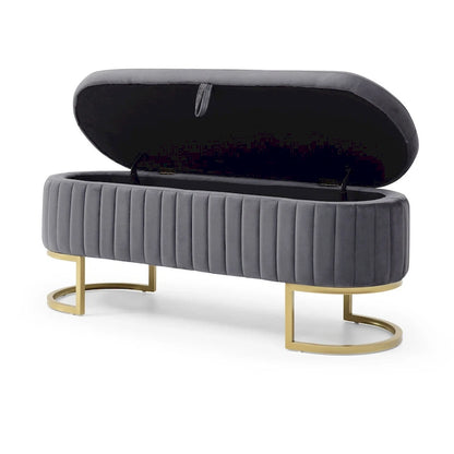 Storage Bench Bedroom Bench, Velvet Oval Upholstered End of Bed Bench with Golden Metal Legs, 50  Storage Ottoman Bench