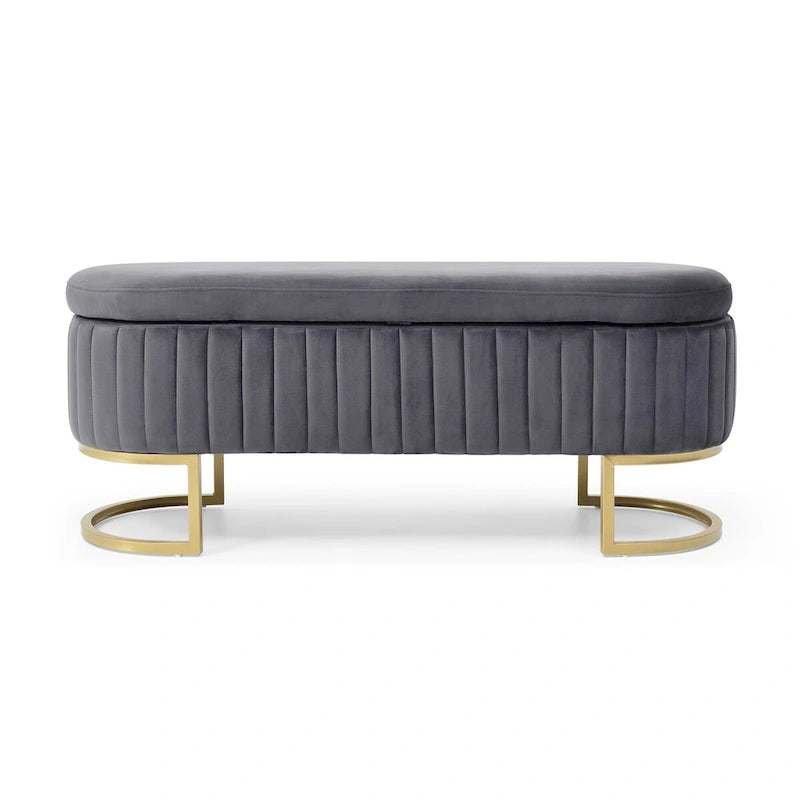 Storage Bench Bedroom Bench, Velvet Oval Upholstered End of Bed Bench with Golden Metal Legs, 50  Storage Ottoman Bench
