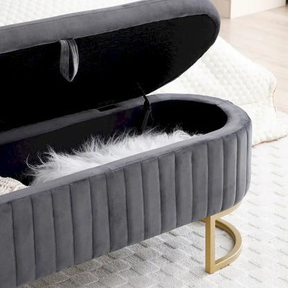 Storage Bench Bedroom Bench, Velvet Oval Upholstered End of Bed Bench with Golden Metal Legs, 50  Storage Ottoman Bench