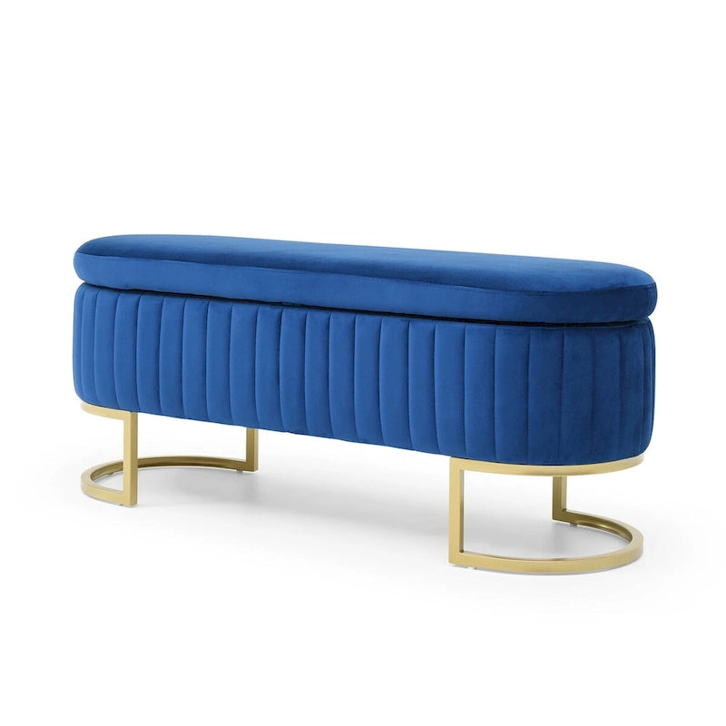 Storage Bench Bedroom Bench, Velvet Oval Upholstered End of Bed Bench with Golden Metal Legs, 50  Storage Ottoman Bench