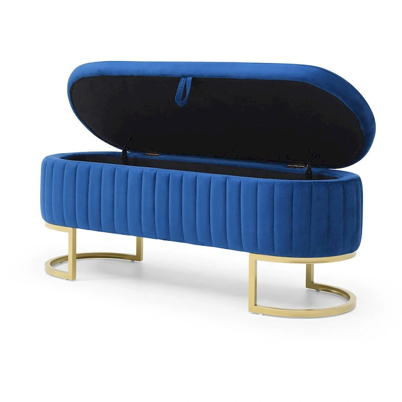 Storage Bench Bedroom Bench, Velvet Oval Upholstered End of Bed Bench with Golden Metal Legs, 50  Storage Ottoman Bench