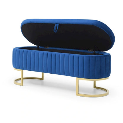Storage Bench Bedroom Bench, Velvet Oval Upholstered End of Bed Bench with Golden Metal Legs, 50  Storage Ottoman Bench