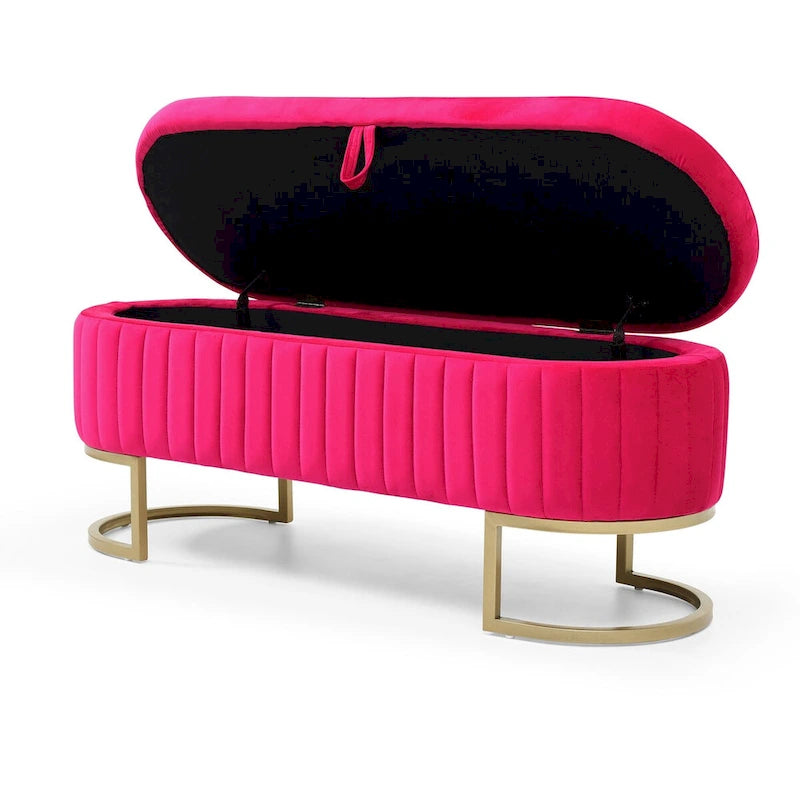 Storage Bench Bedroom Bench, Velvet Oval Upholstered End of Bed Bench with Golden Metal Legs, 50  Storage Ottoman Bench