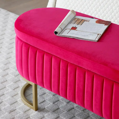Storage Bench Bedroom Bench, Velvet Oval Upholstered End of Bed Bench with Golden Metal Legs, 50  Storage Ottoman Bench