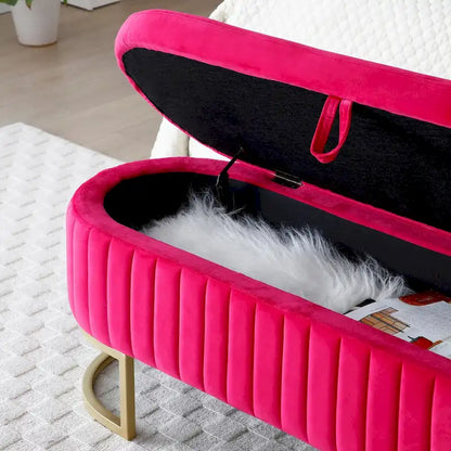 Storage Bench Bedroom Bench, Velvet Oval Upholstered End of Bed Bench with Golden Metal Legs, 50  Storage Ottoman Bench