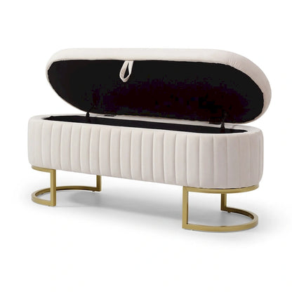 Storage Bench Bedroom Bench, Velvet Oval Upholstered End of Bed Bench with Golden Metal Legs, 50  Storage Ottoman Bench