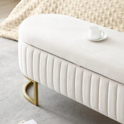 Storage Bench Bedroom Bench, Velvet Oval Upholstered End of Bed Bench with Golden Metal Legs, 50  Storage Ottoman Bench